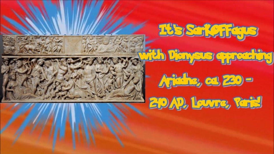 Sarcophagus with Dionysus approaching Ariadne.  Ca. 230-240 AD.  Louvre, Paris.  Meme by Brooke DiGiacomo.