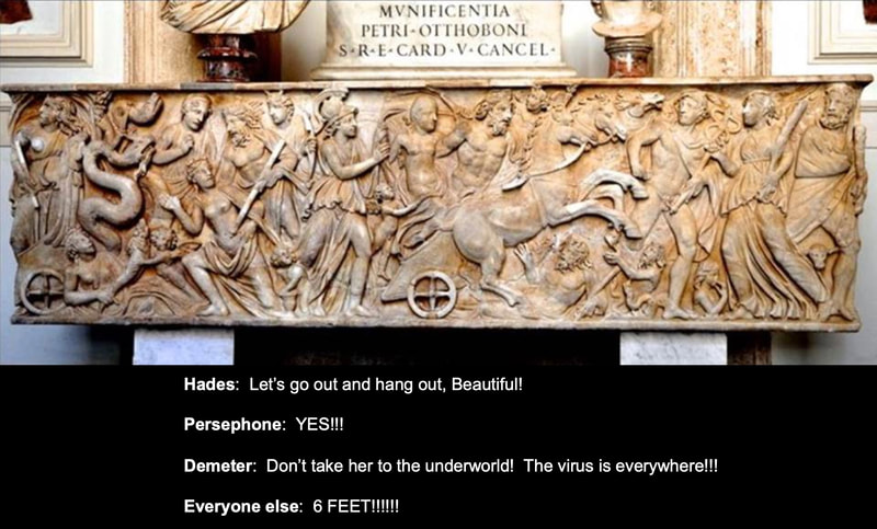 Sarcophagus with the rape of Persephone.  Ca. 230-240 AD.  Capitoline Museum, Rome.  Meme by Hoseok Youn.
